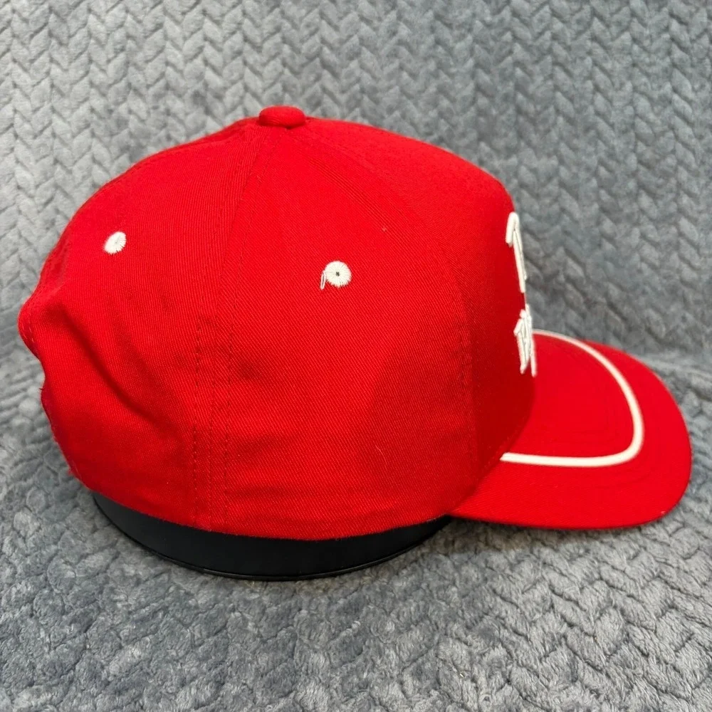 The Marathon Red Snapback Hat White Script Embroidery Adjustable Cap